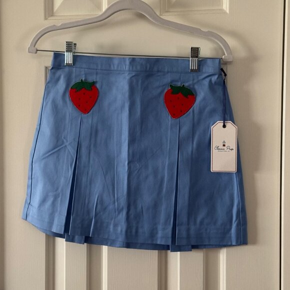 New Classic Prep Girls Blue Sally Skirt Strawberry Pleated Skirt Size 12 - Picture 1 of 15